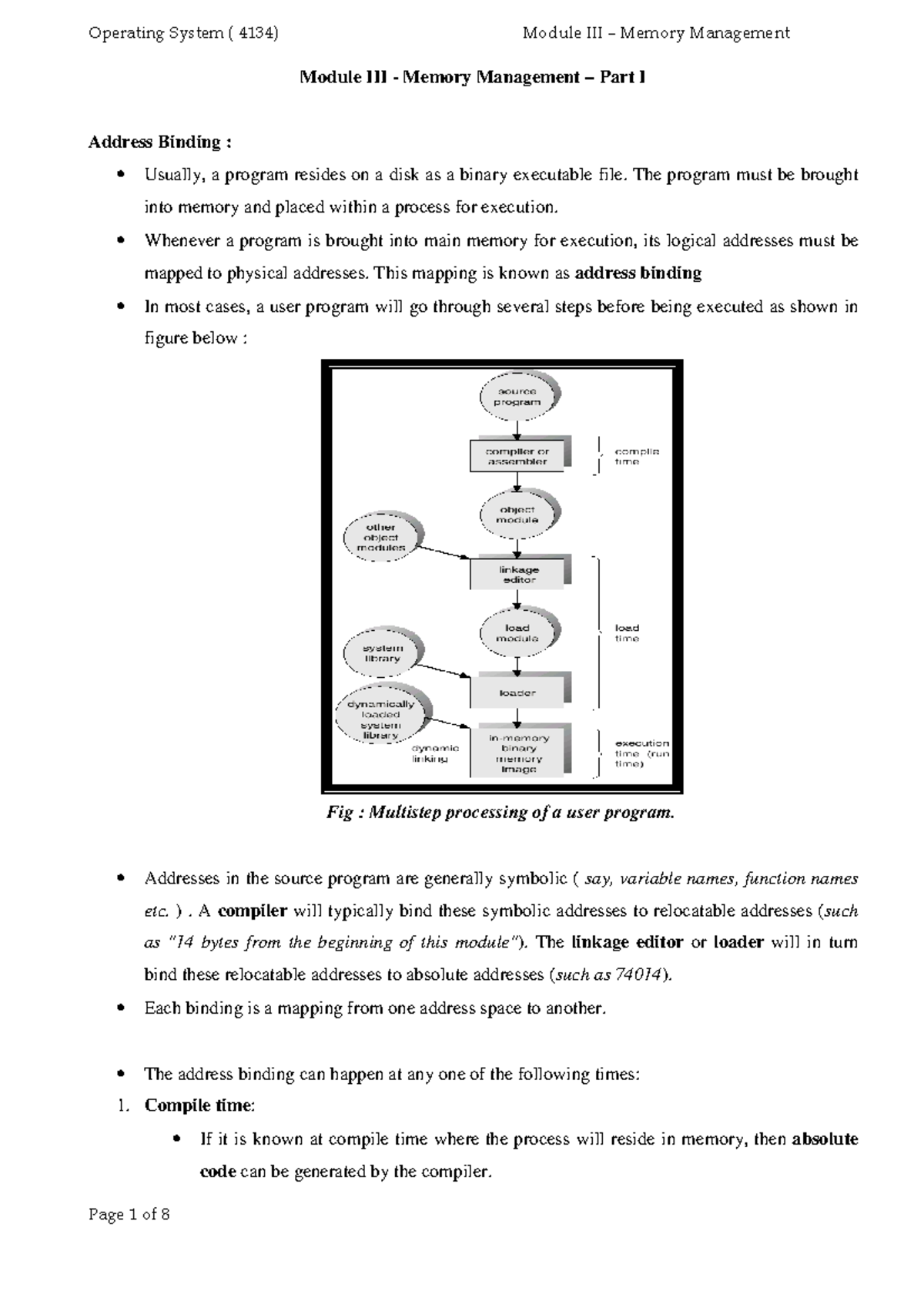 Operating System (4134) Memory Management: Address Binding & Allocation ...