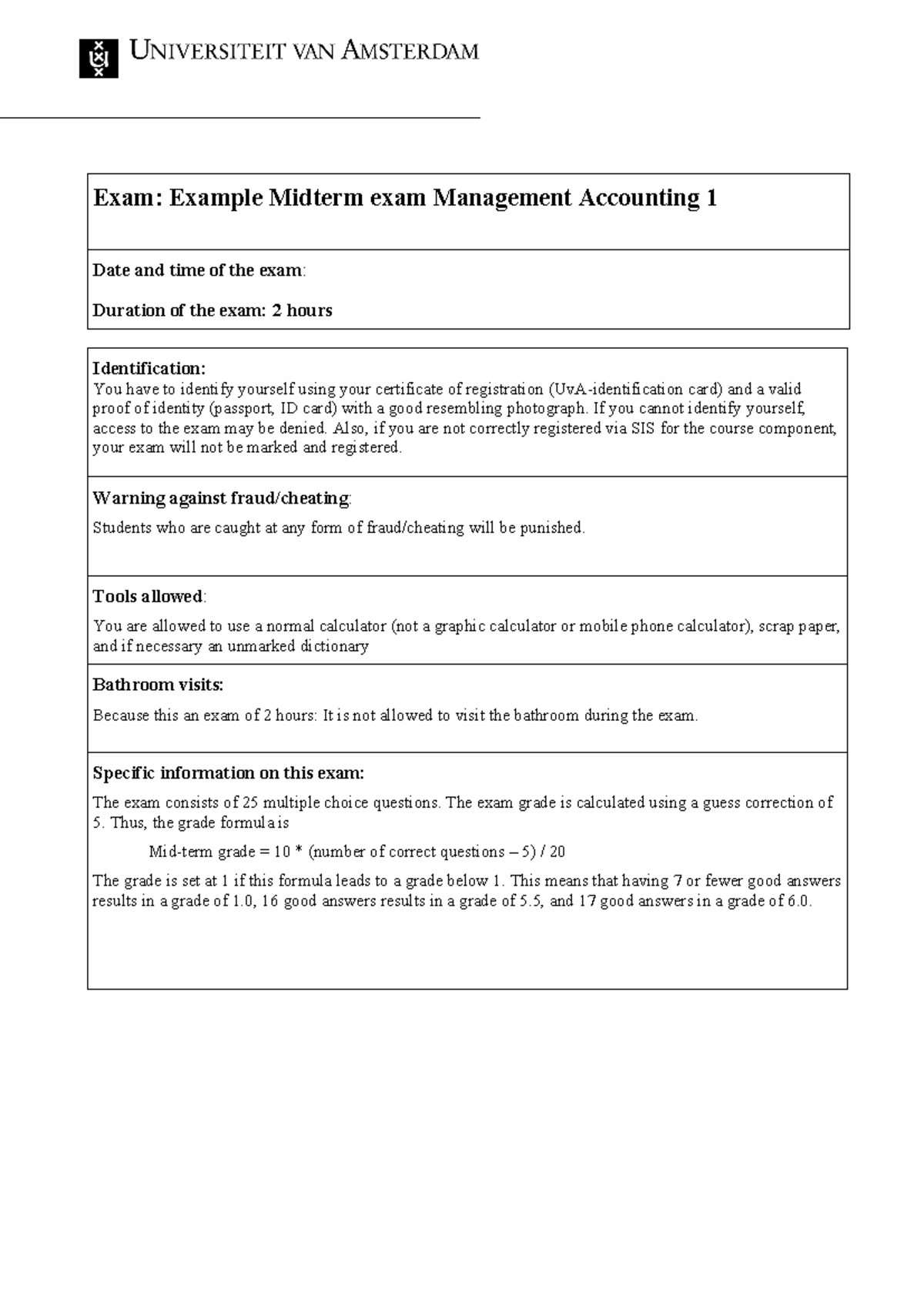 Management Accounting 1 Midterm Exam Overview and Guidelines - Studeersnel