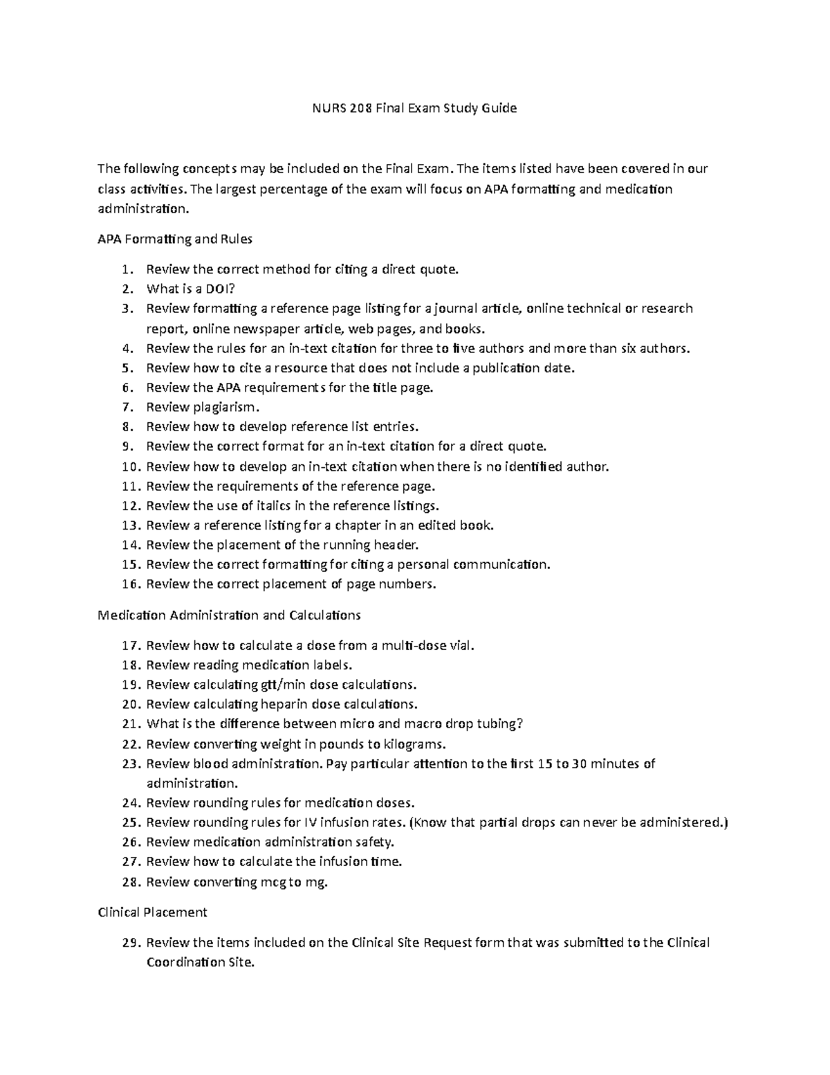 NURS 208 Final Exam Study Guide: Key Concepts & APA Formatting Tips ...