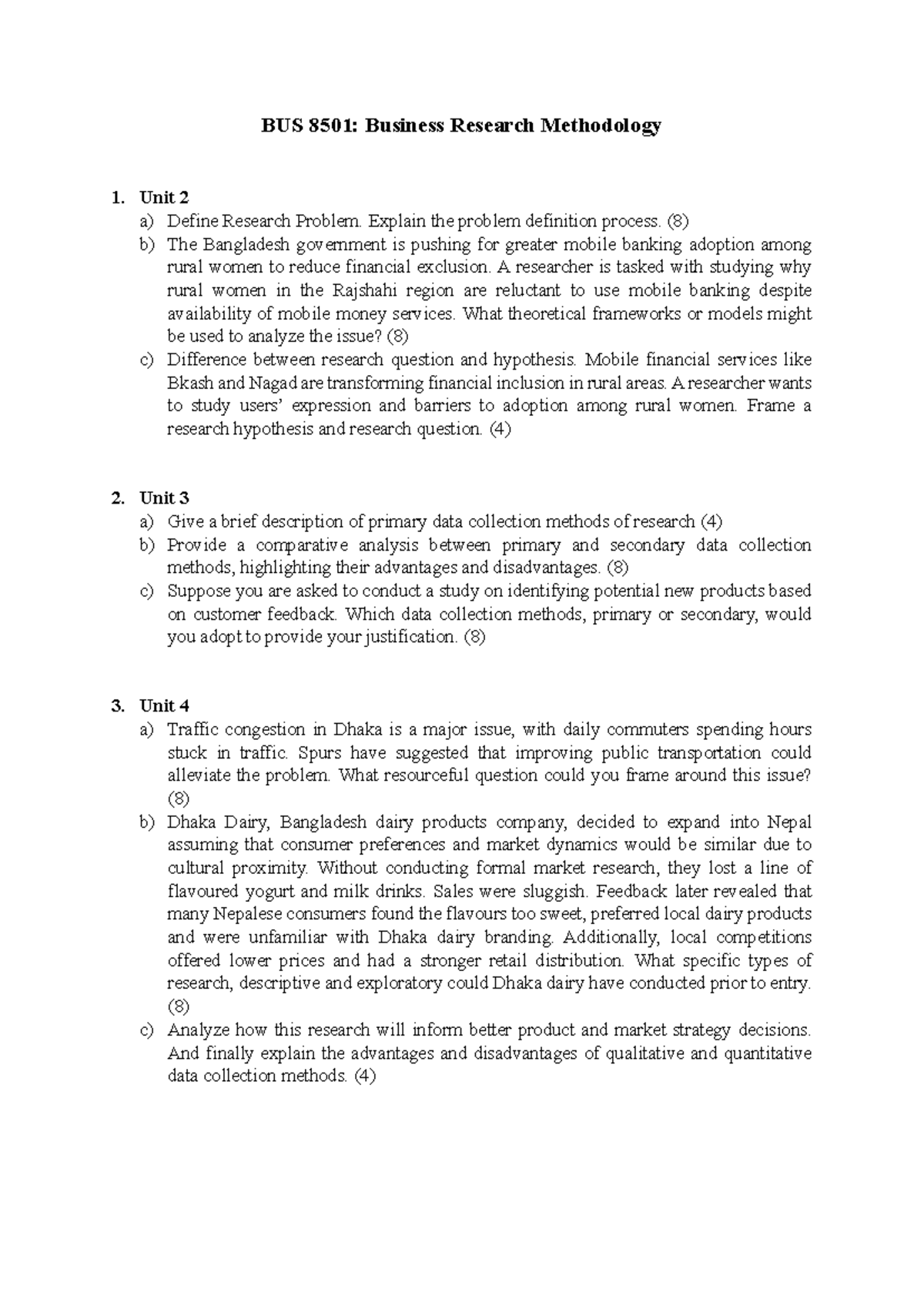 BUS 8501: Research Final Exam Questions & Methodology Insights - Studocu