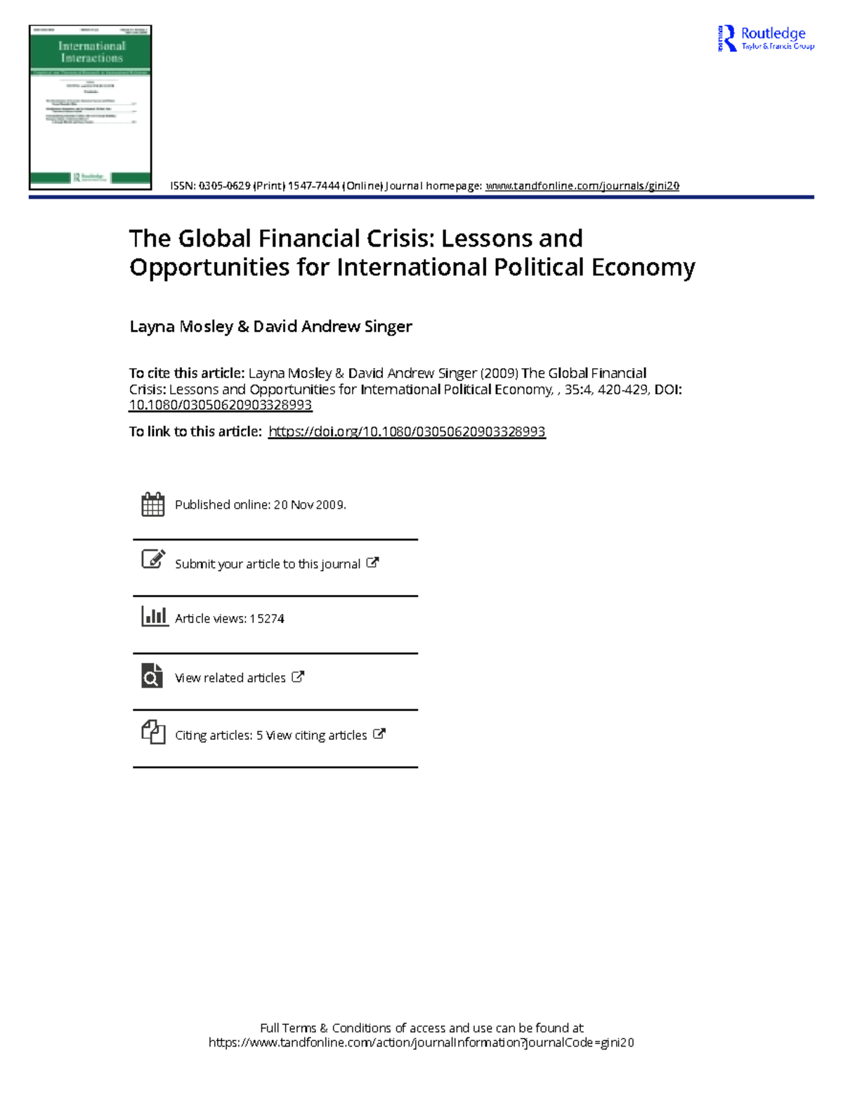 The Global Financial Crisis Lessons and Opportunities for International ...
