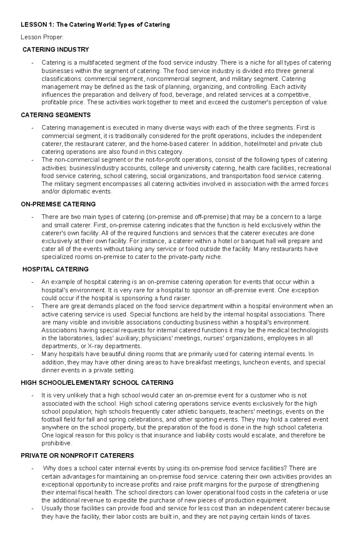 Catering Operations Overview - Lesson 1: Types & Management of Catering ...