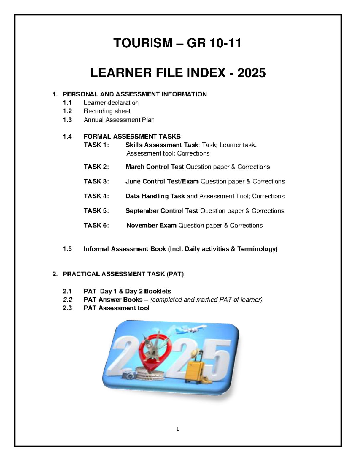 Gr10-11 Tourism Learner File Index 2025: Assessment Tasks & Info - Studocu