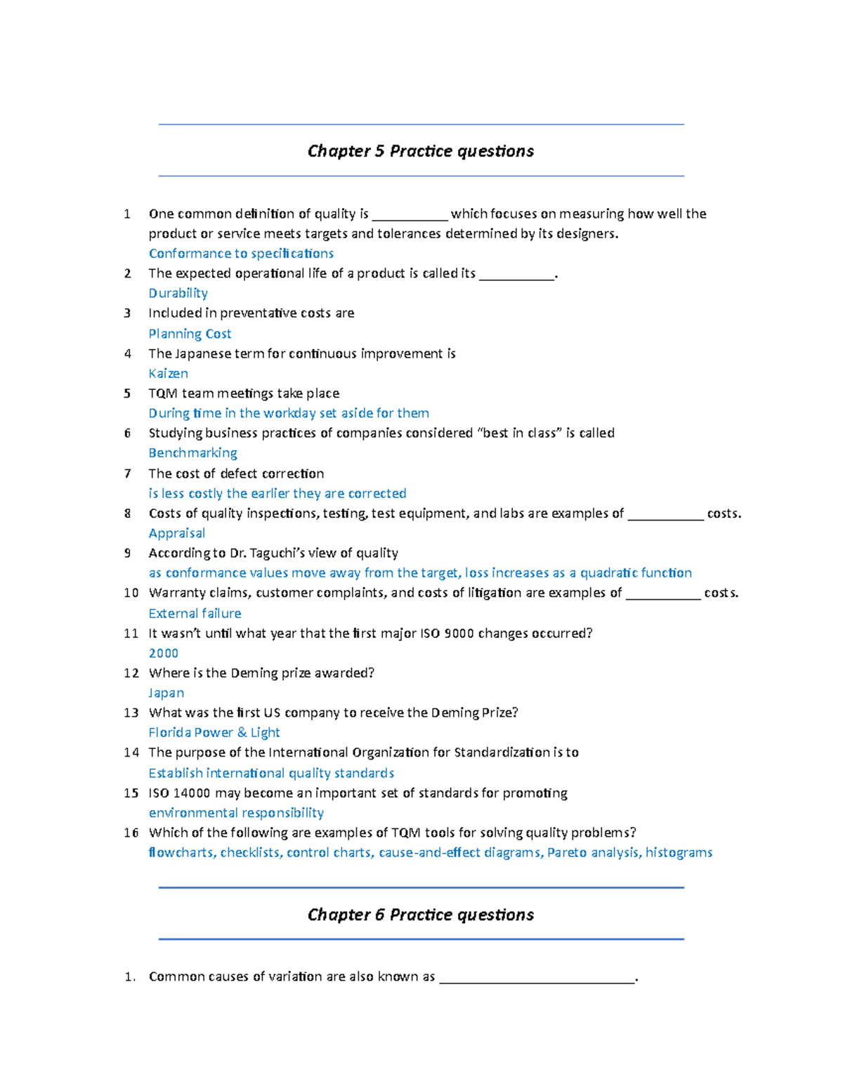 Operations management Test practice - Chapter 5 Practice questions 1 ...