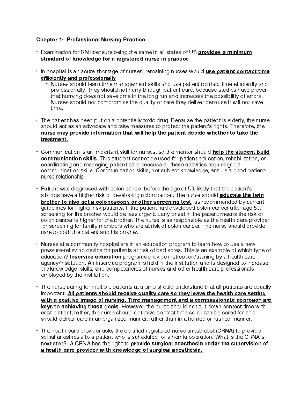 NUR 101 Final Exam Study Notes: Professional Nursing Practice Overview ...
