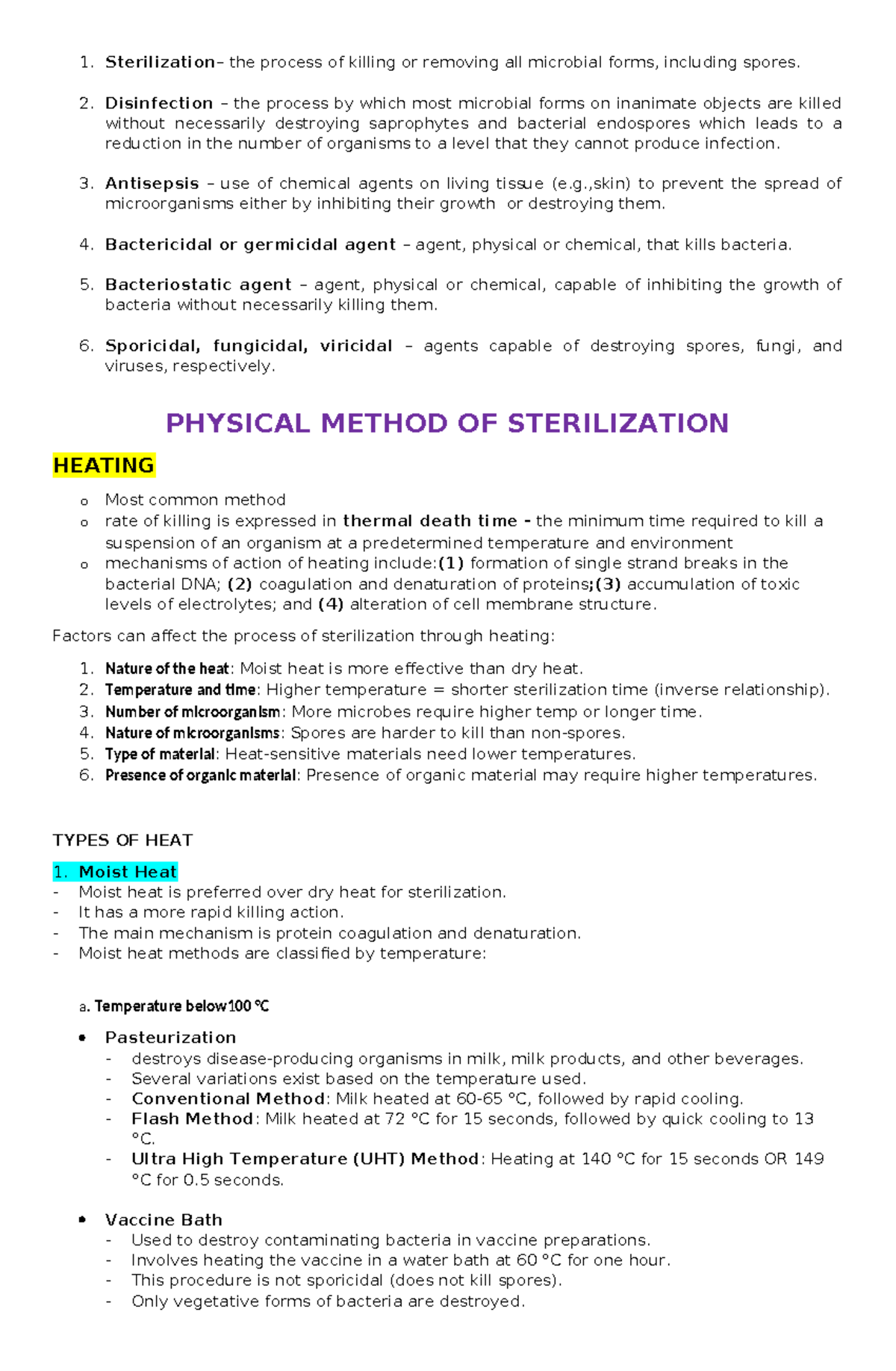 Micropara-7: Sterilization and Disinfection Methods Overview - Studocu