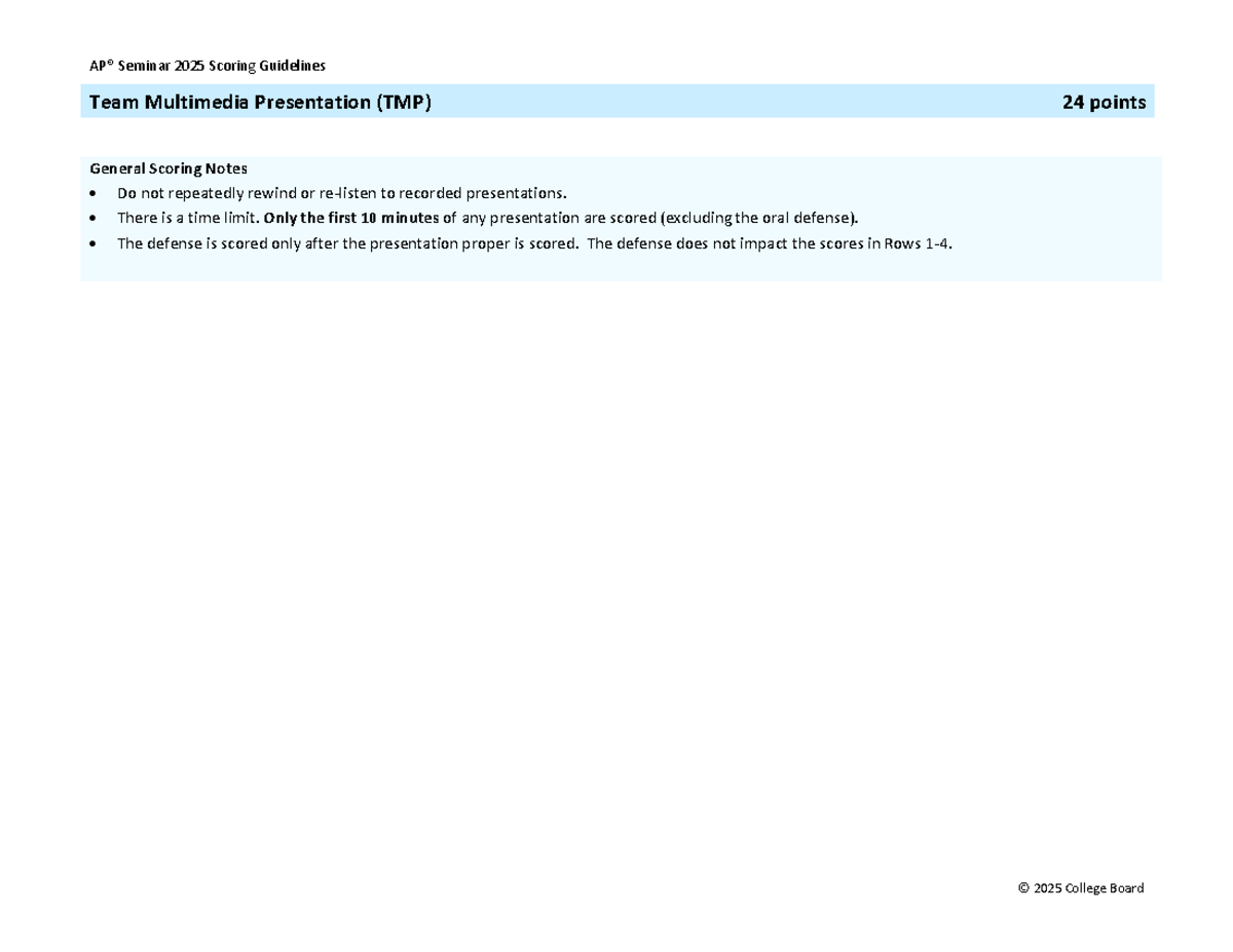 Seminar 2025 TMP Scoring Guidelines: Presentation Evaluation Criteria ...