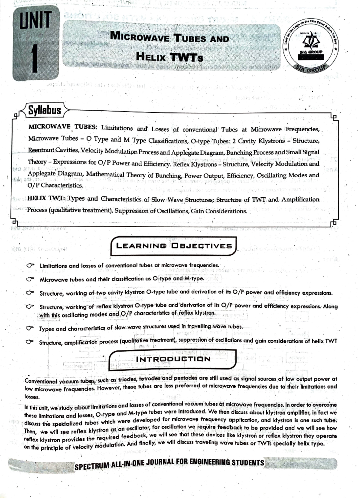 MWOC-1 - Pdf - UNIT Title MICROWAVE TUBES AND 1 SIA GROUP HELIX TWTs ...
