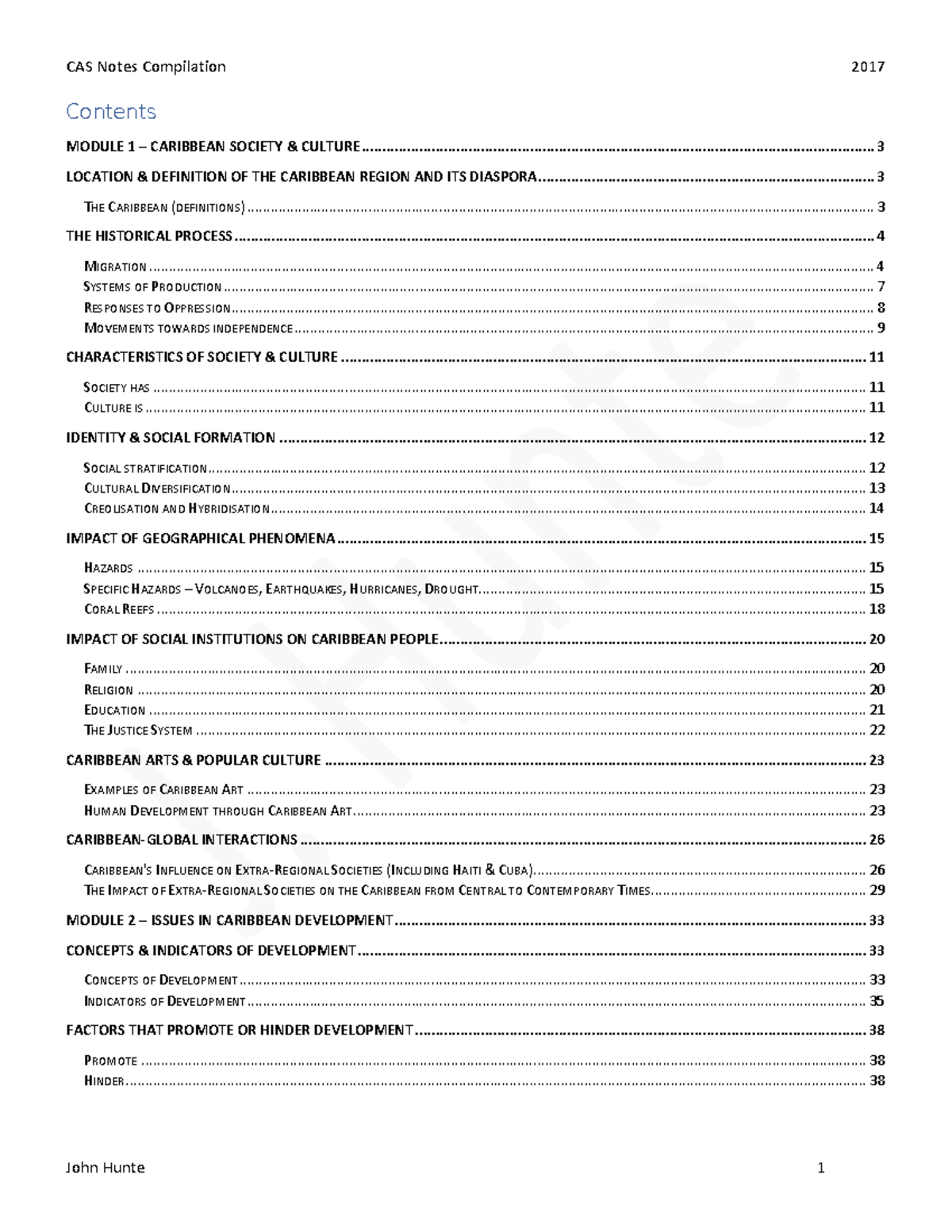 CAS Caribbean Studies Revision Notes Compilation 2017 - Studocu