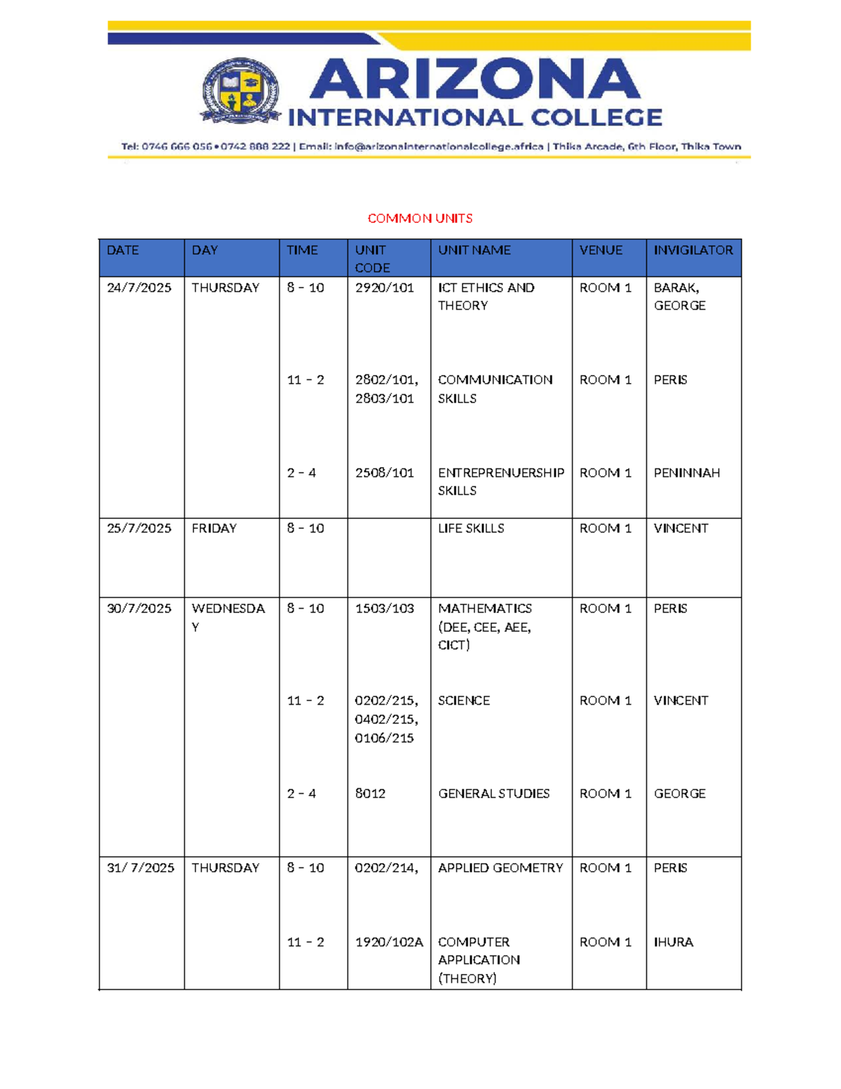 Updated Timetable for Common Units (April-July) - Studocu