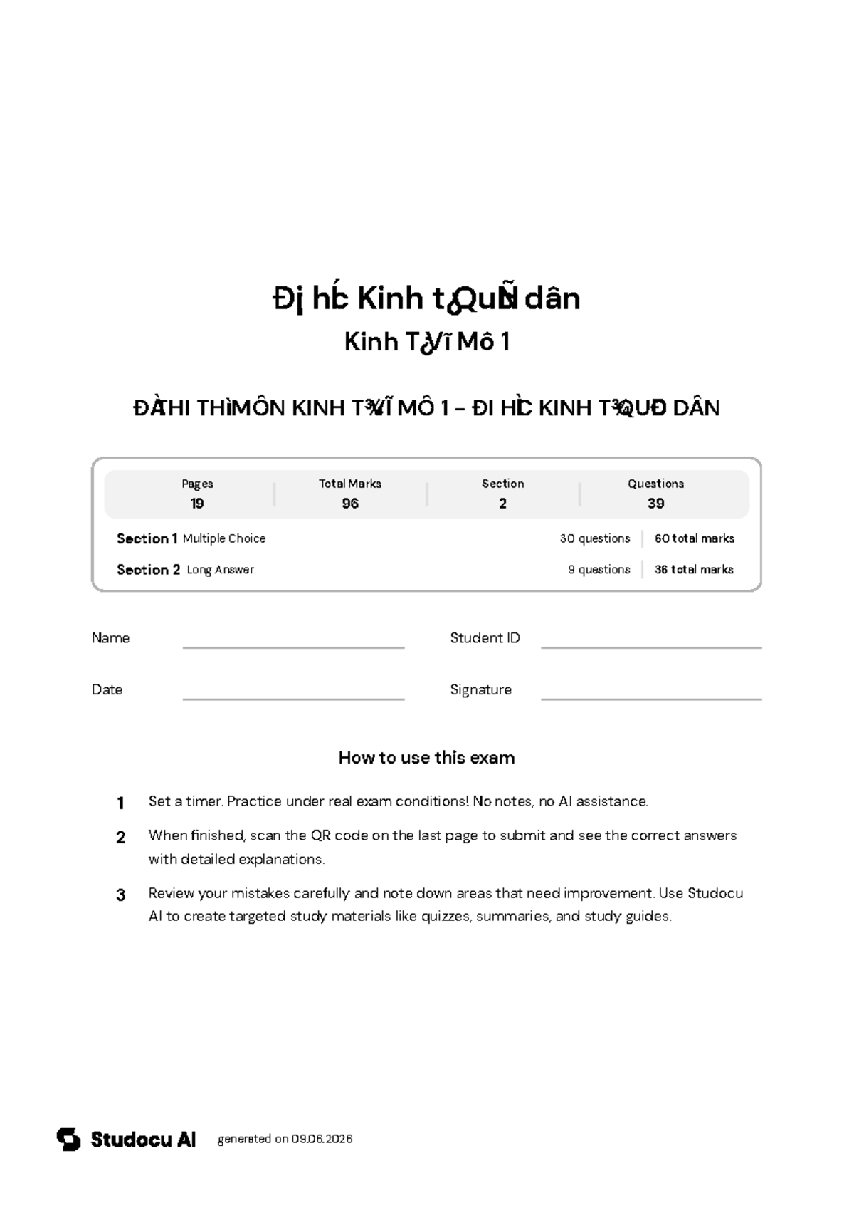 Đề Thi Thử Môn Kinh Tế Vĩ Mô 1 - ĐH Kinh Tế Quốc Dân - Studocu