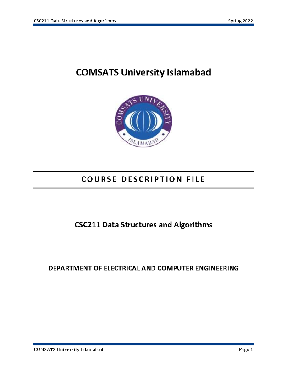 583916517 CSC211 Data Structures and Algorithms - COMSATS University ...