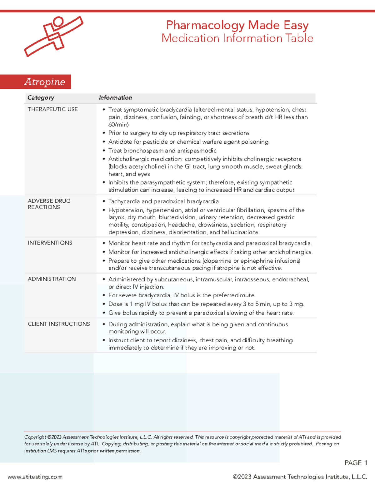 ATI PME MIT Pharmacology: Atropine Overview and Guidelines - Studocu