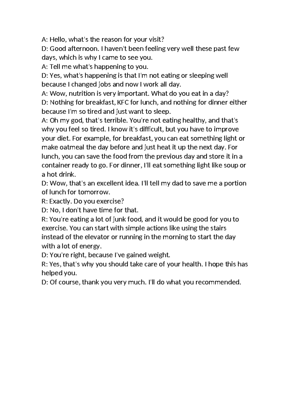 A: Health Consultation Dialogue - Nutrition & Exercise Tips - Studocu