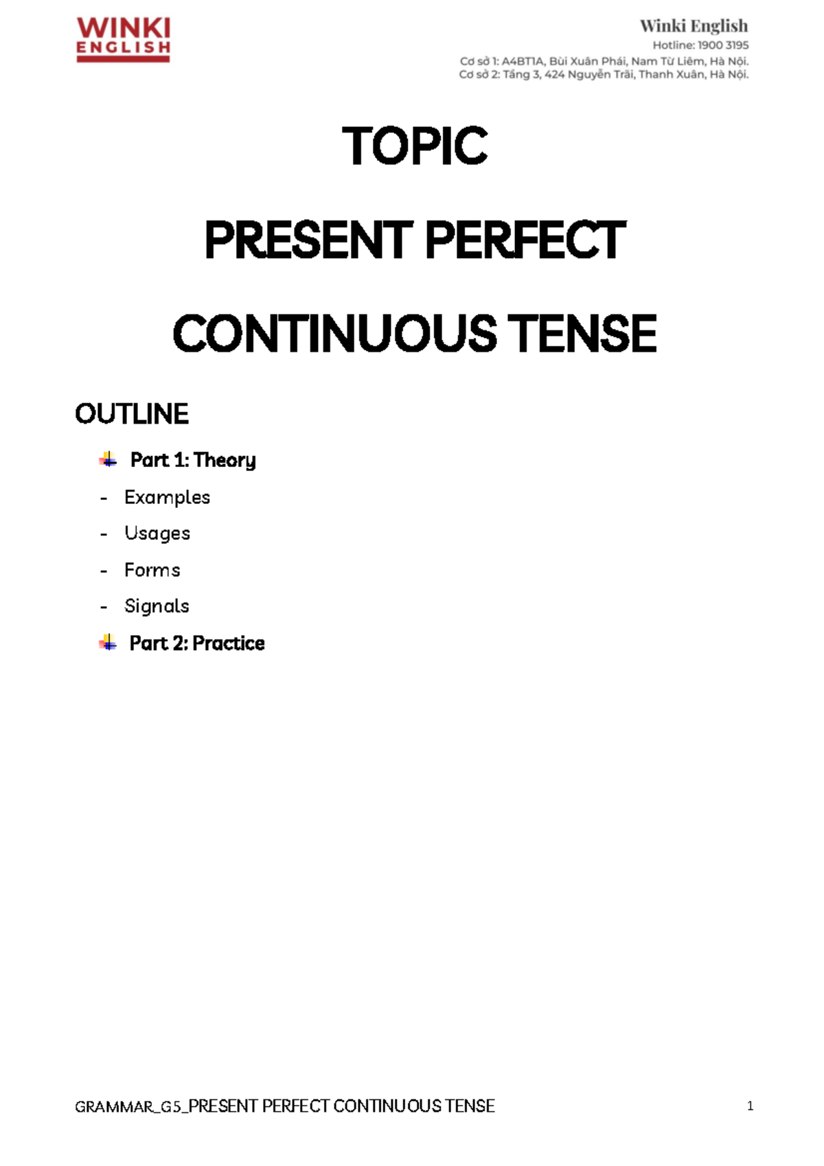 G5 Grammar: Present Perfect Continuous Tense Outline & Practice - Studocu