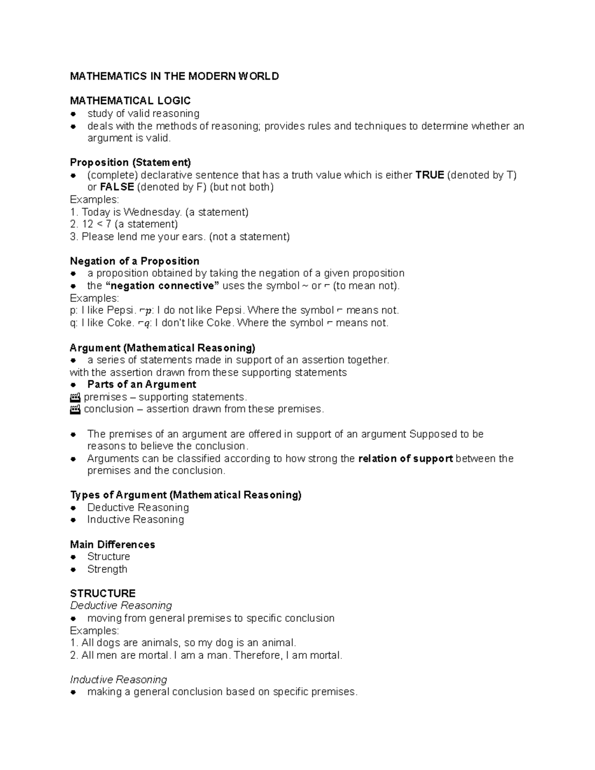 Mathematics IN THE Modern World Notes - MATHEMATICS IN THE MODERN WORLD ...