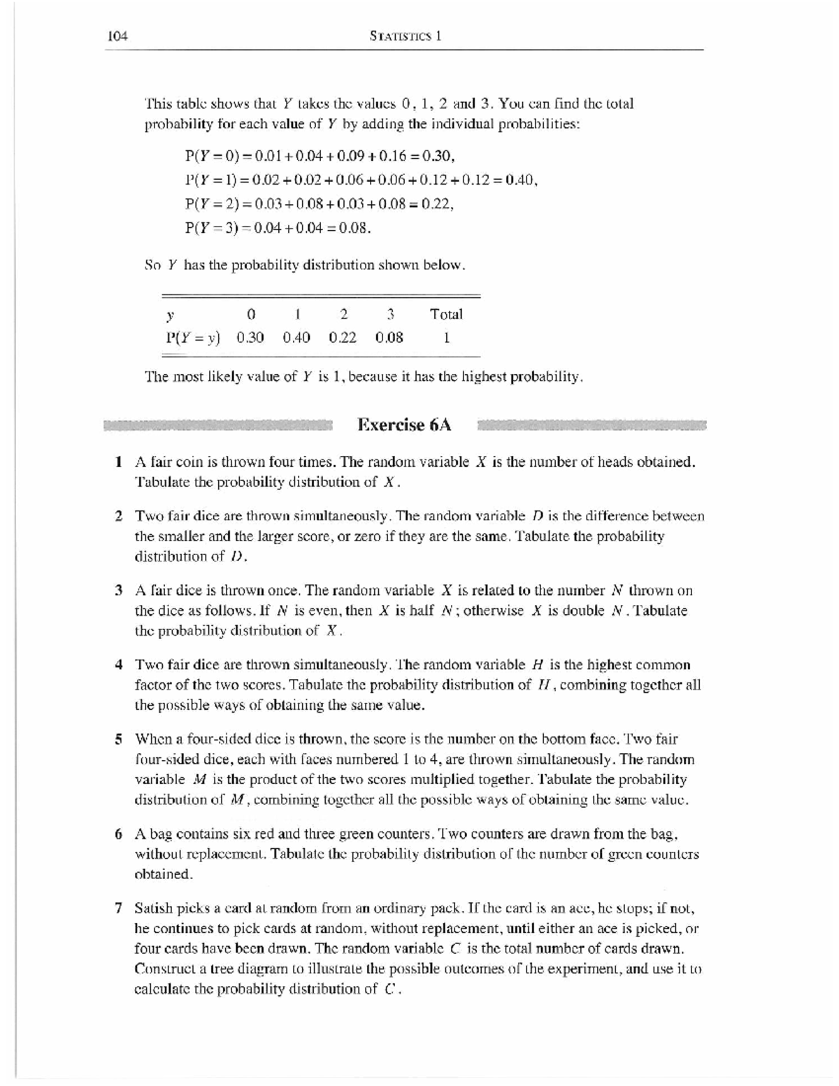 104 STATISTICS 1: Discrete Random Variable Exercises and Solutions ...