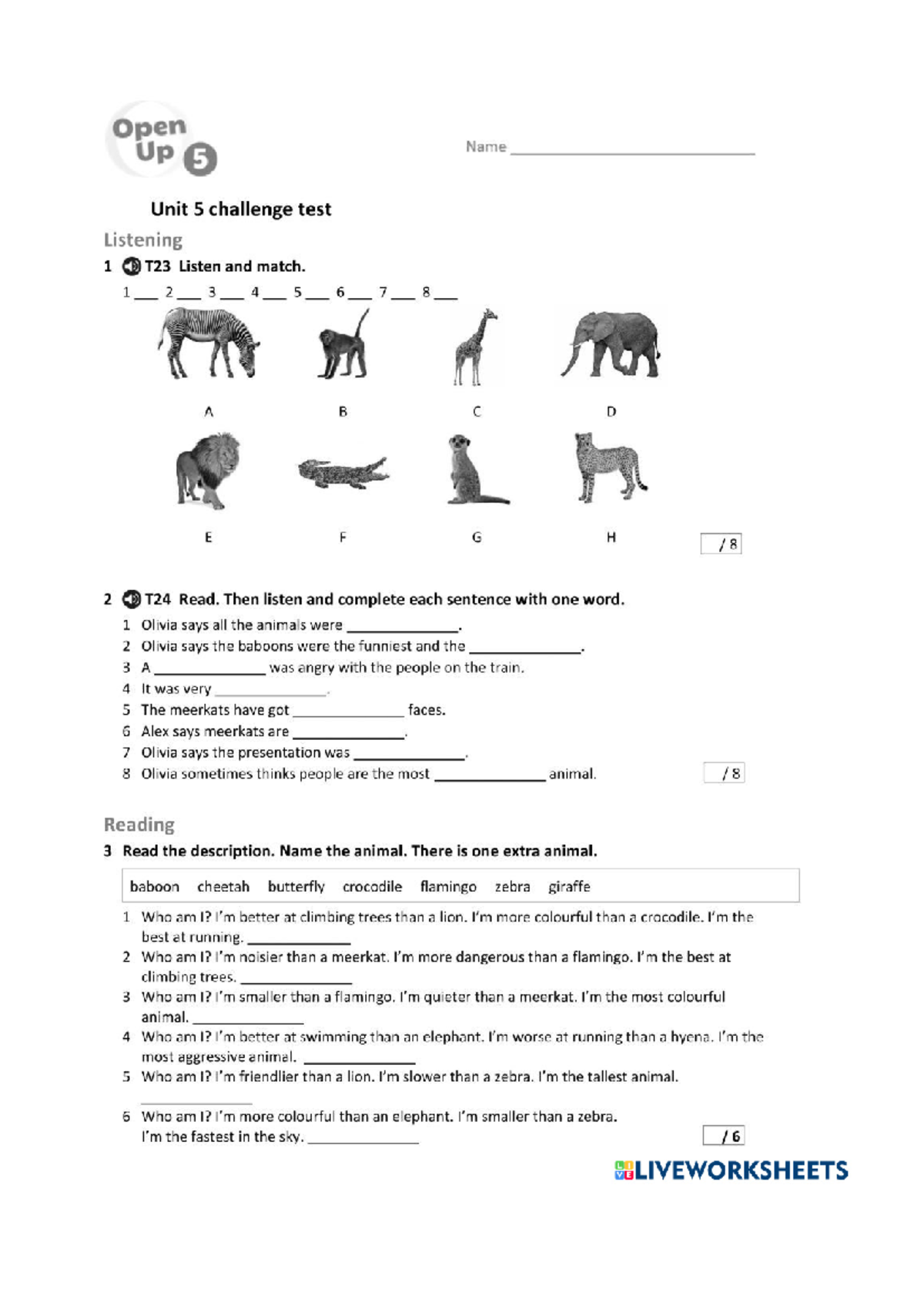 Tema 5 5º - Inglés: Unit 5 Challenge Test Listening & Reading - Studocu