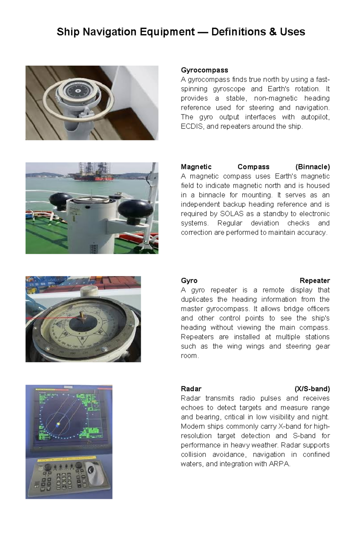 Ship Navigation Equipment Overview and Definitions (Course Code: NAV101 ...