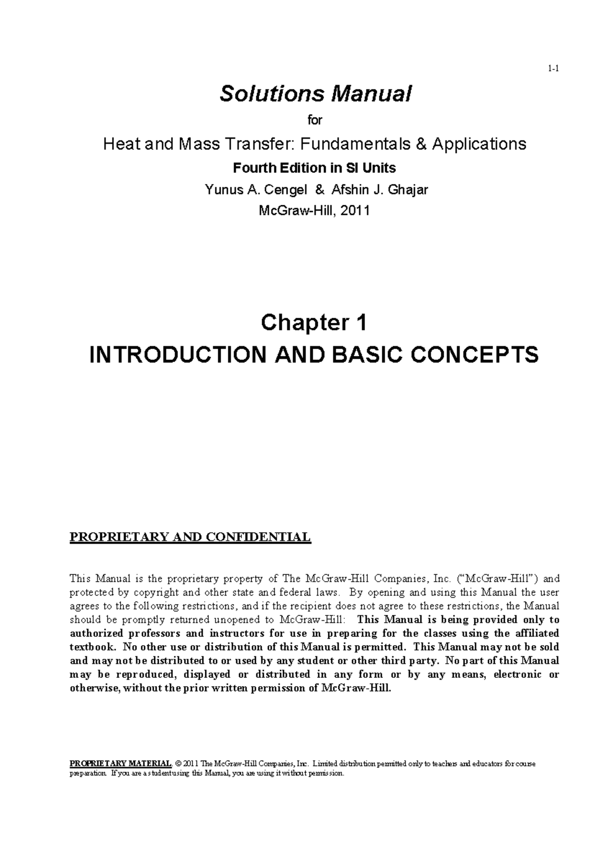 SI Heat 4e SM Chap01 - heat and mass transfer 4th edition solution ...