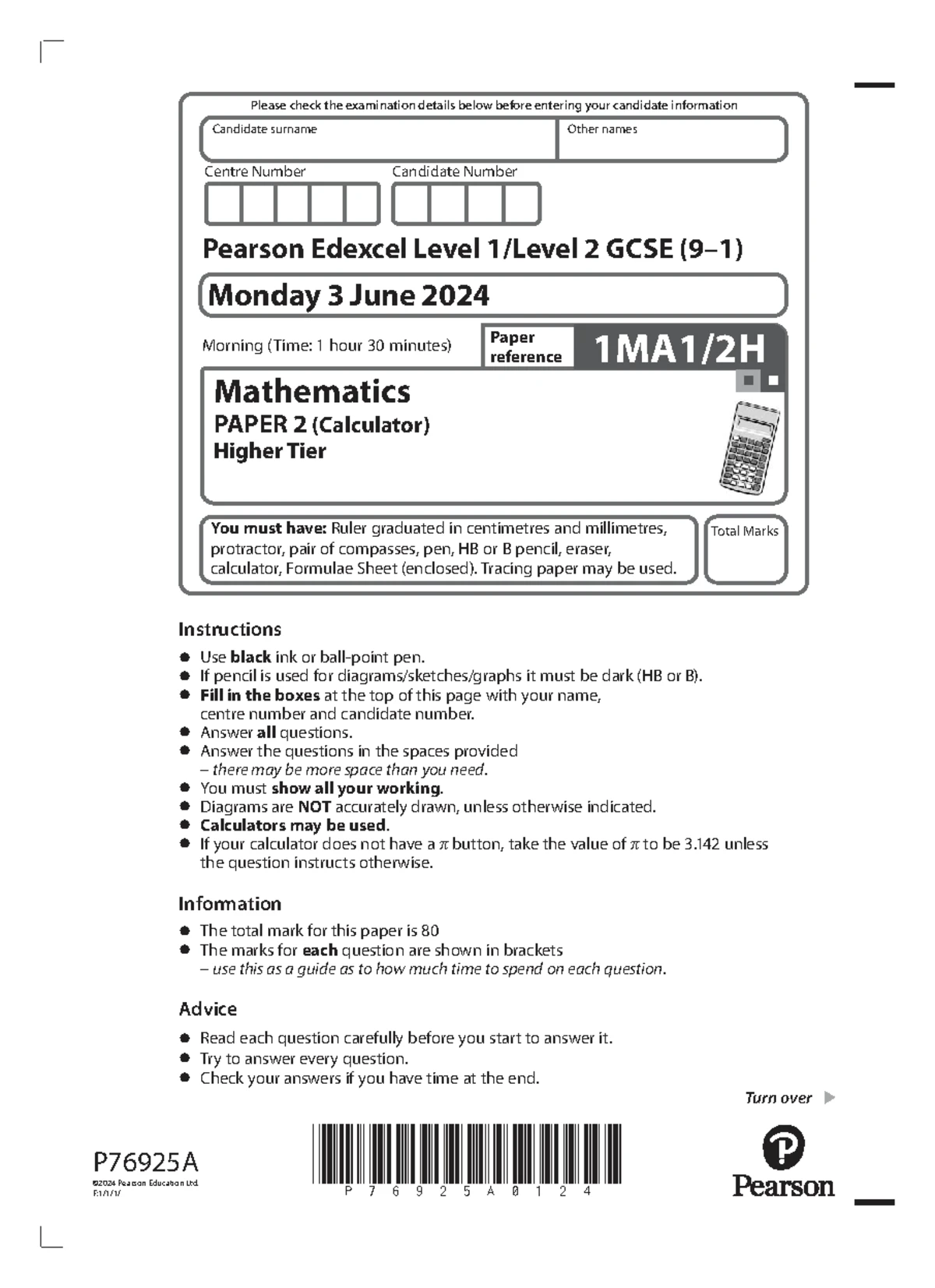 Test Set AQA GCSE MATHEMATICS Foundation Tier Paper 1 Non-Calculator ...