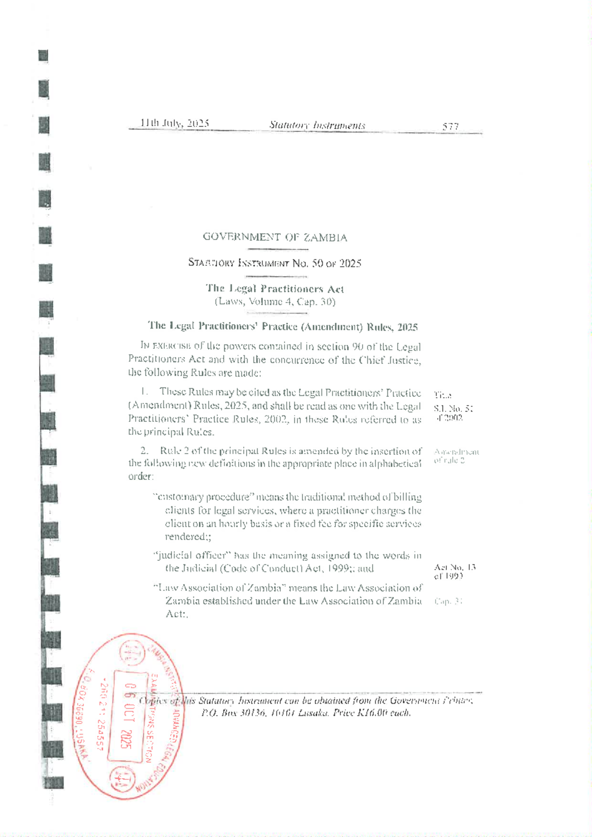 Legal Practitioners Act (Amendment) Rules, 2025 - Statutory Instrument ...