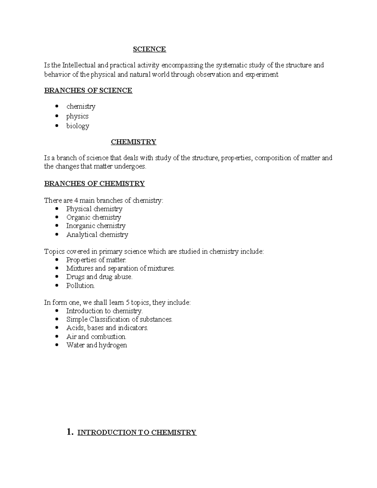 Form 1 Chemistry Assignment: Exploring Matter and Its Properties - Studocu