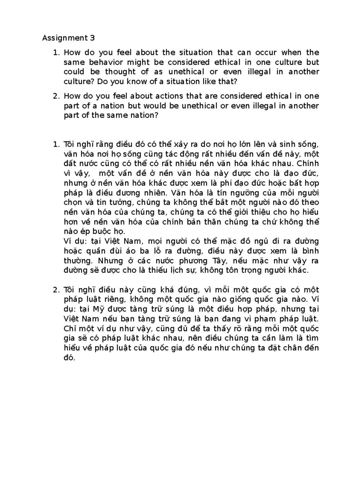 Assignment 3 - Cultural Ethics and Legal Perspectives - Studocu