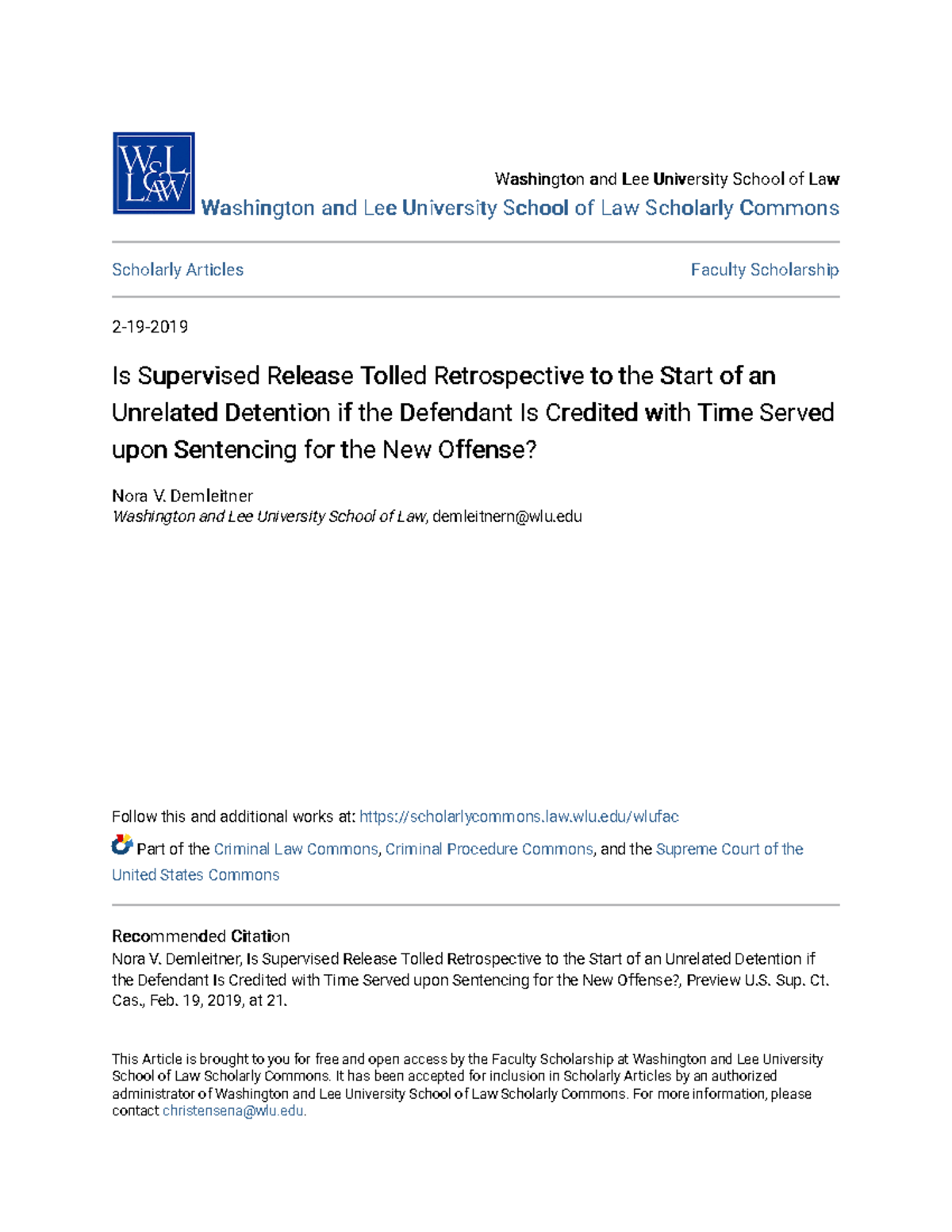 Supervised Release and Unrelated Detention: Legal Perspectives (LAW 21 ...