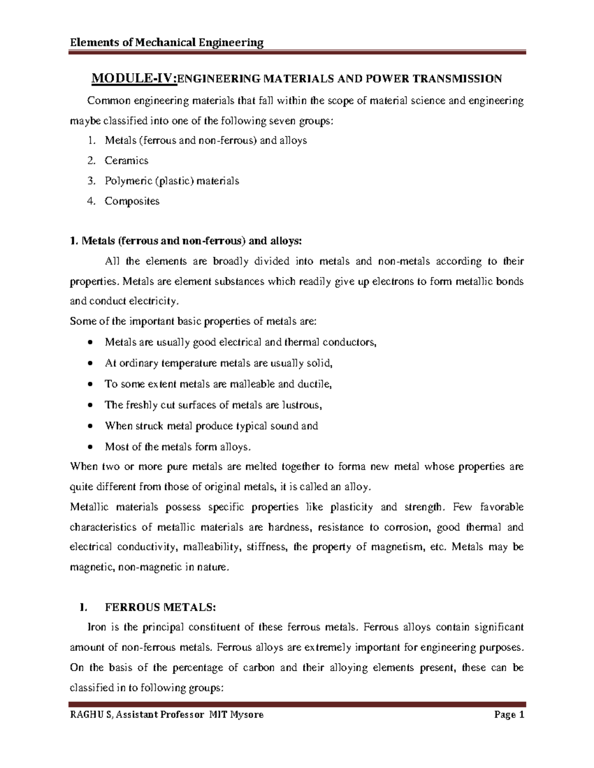 Module 4 - Engineering Materials & Power Transmission Overview - Studocu