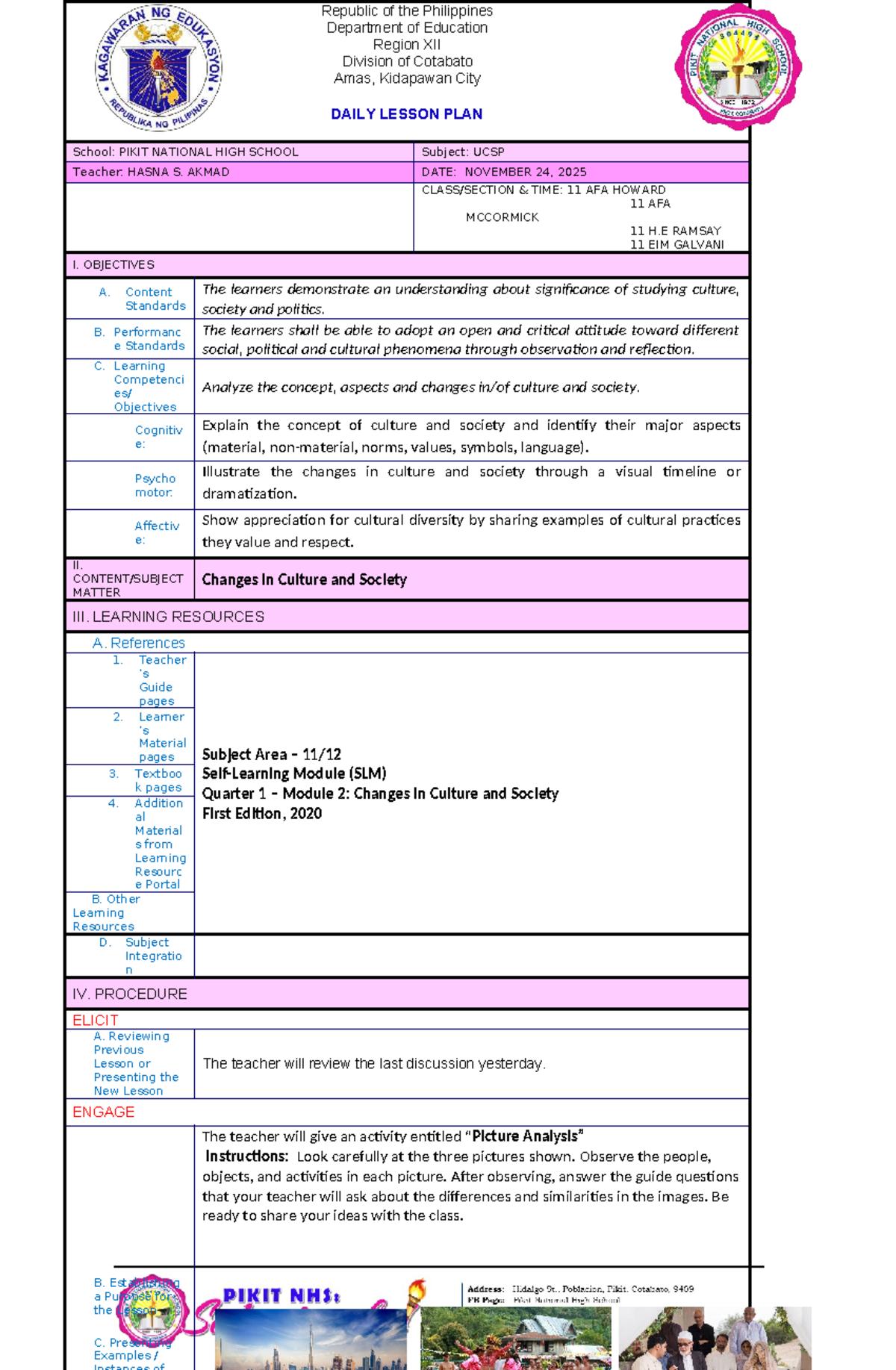 Q1 W2 UCSP2 - Daily Lesson Plan on Culture and Society Changes - Studocu