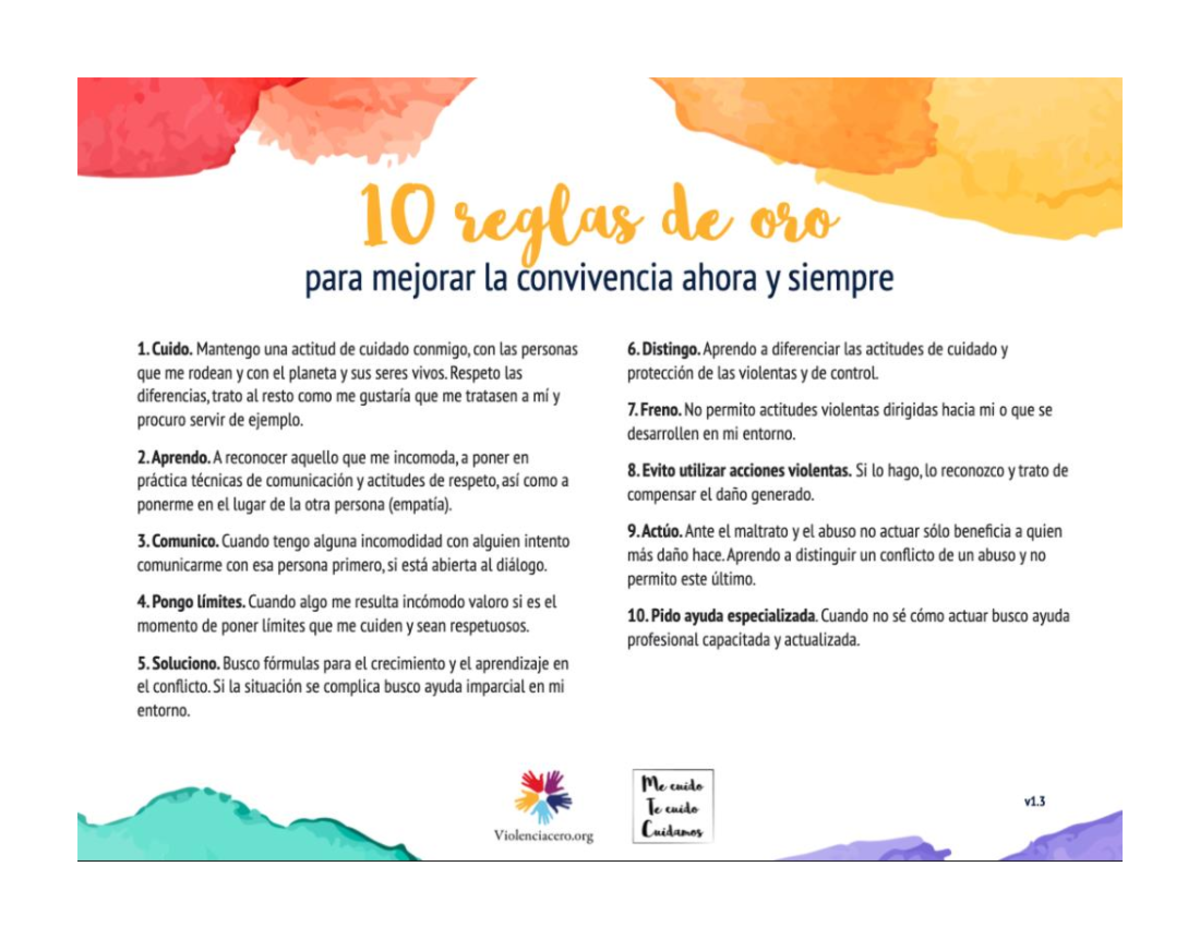 10 Reglas de Oro para Mejorar la Convivencia - Tecuido v1.3 - Studocu