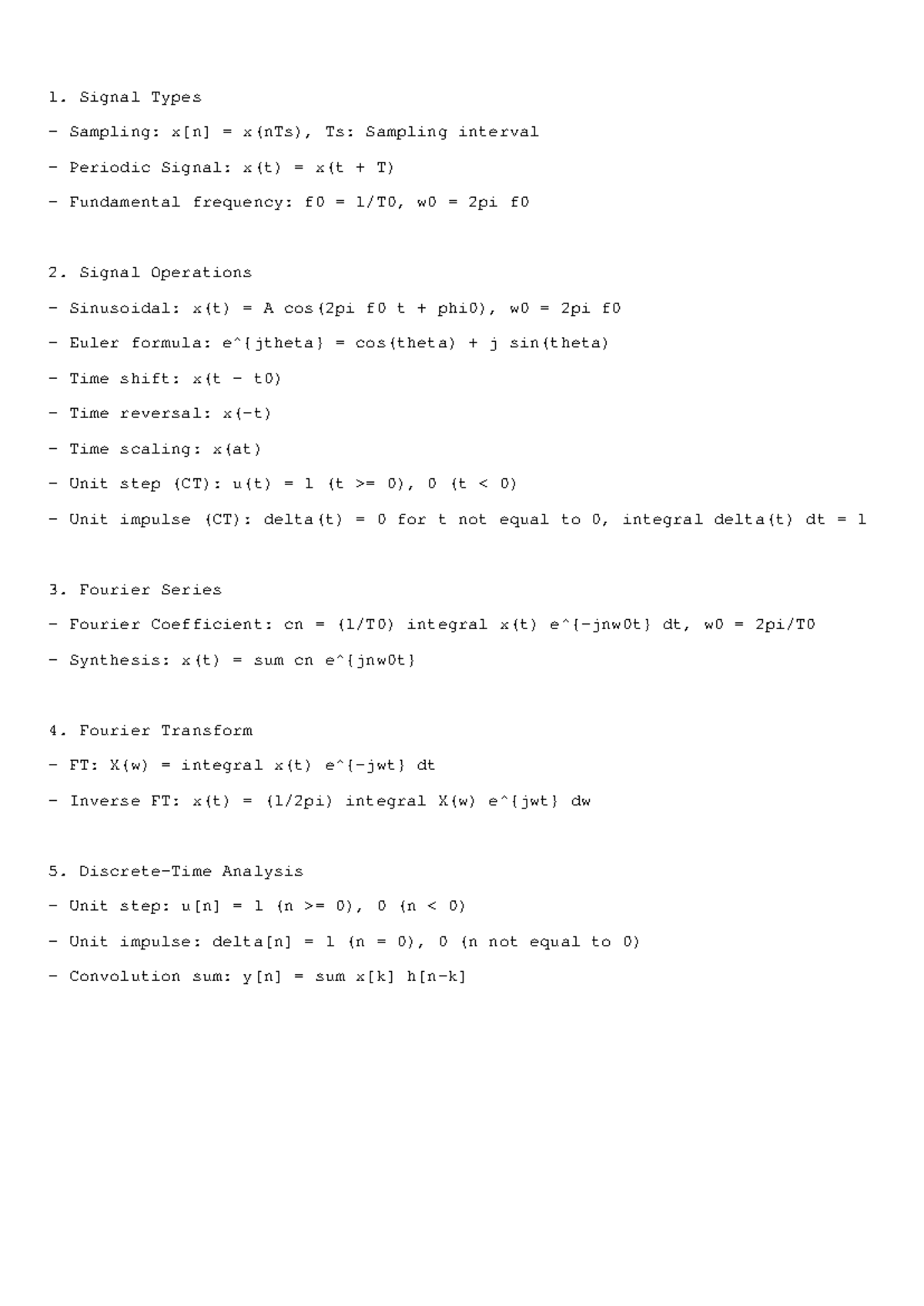 Signal system summary final exam notes - Studocu