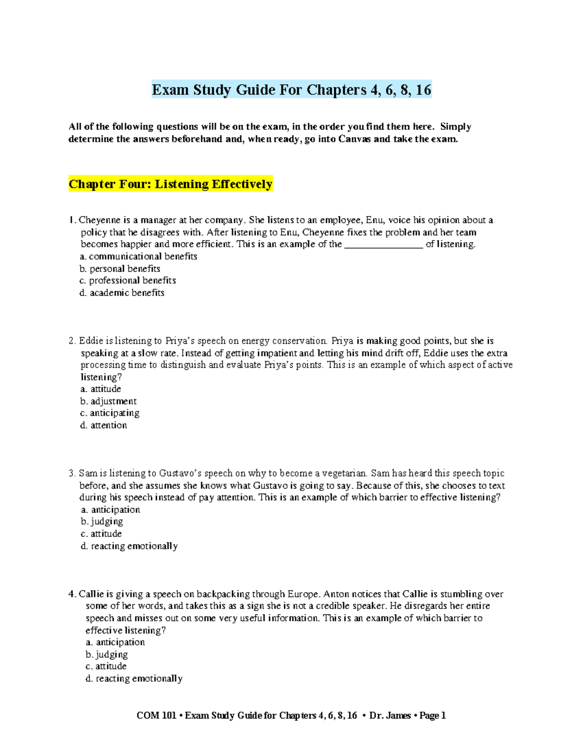 Unit 3 exam study guide - N/A - Exam Study Guide For Chapters 4, 6, 8 ...
