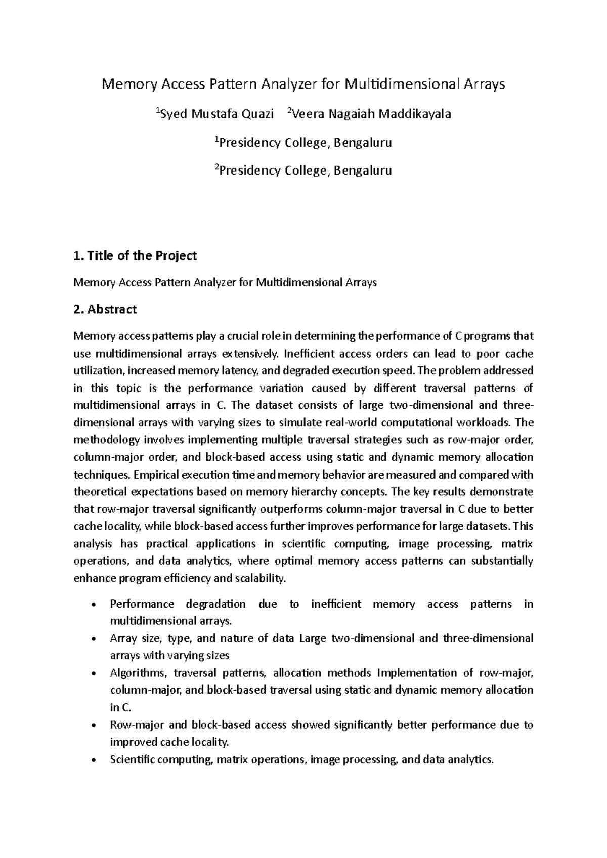 Memory Access Pattern Analysis for Multidimensional Arrays in C - Studocu