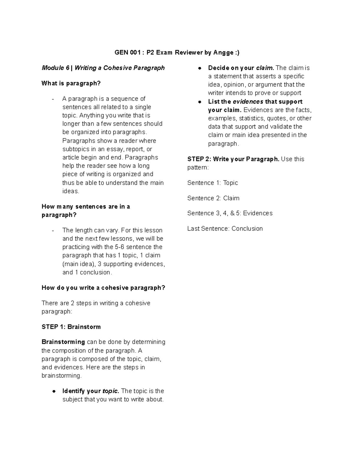 GEN 001 P2 Exam - notes - GEN 001 : P2 Exam Reviewer by Angge :) Module ...