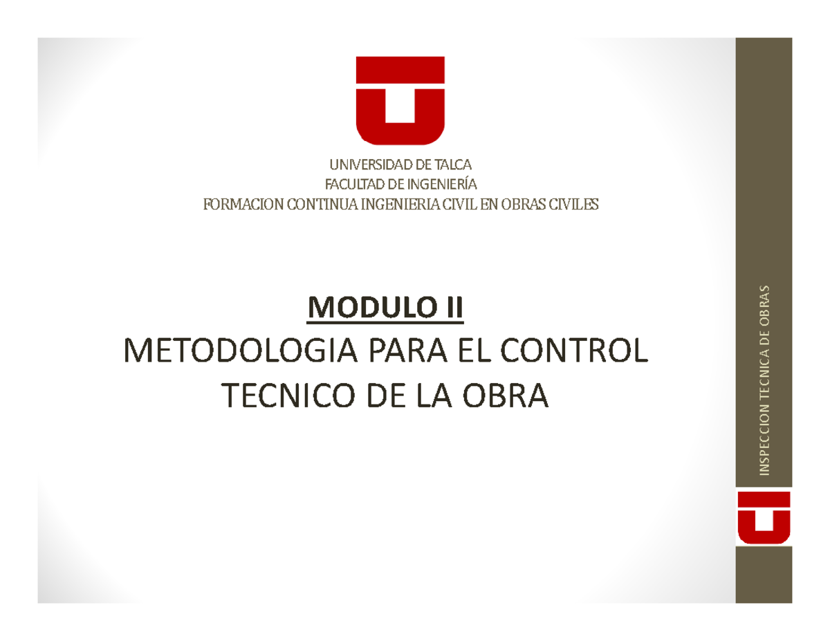 Modulo II: Metodología para el Control Técnico de Obras - Studocu