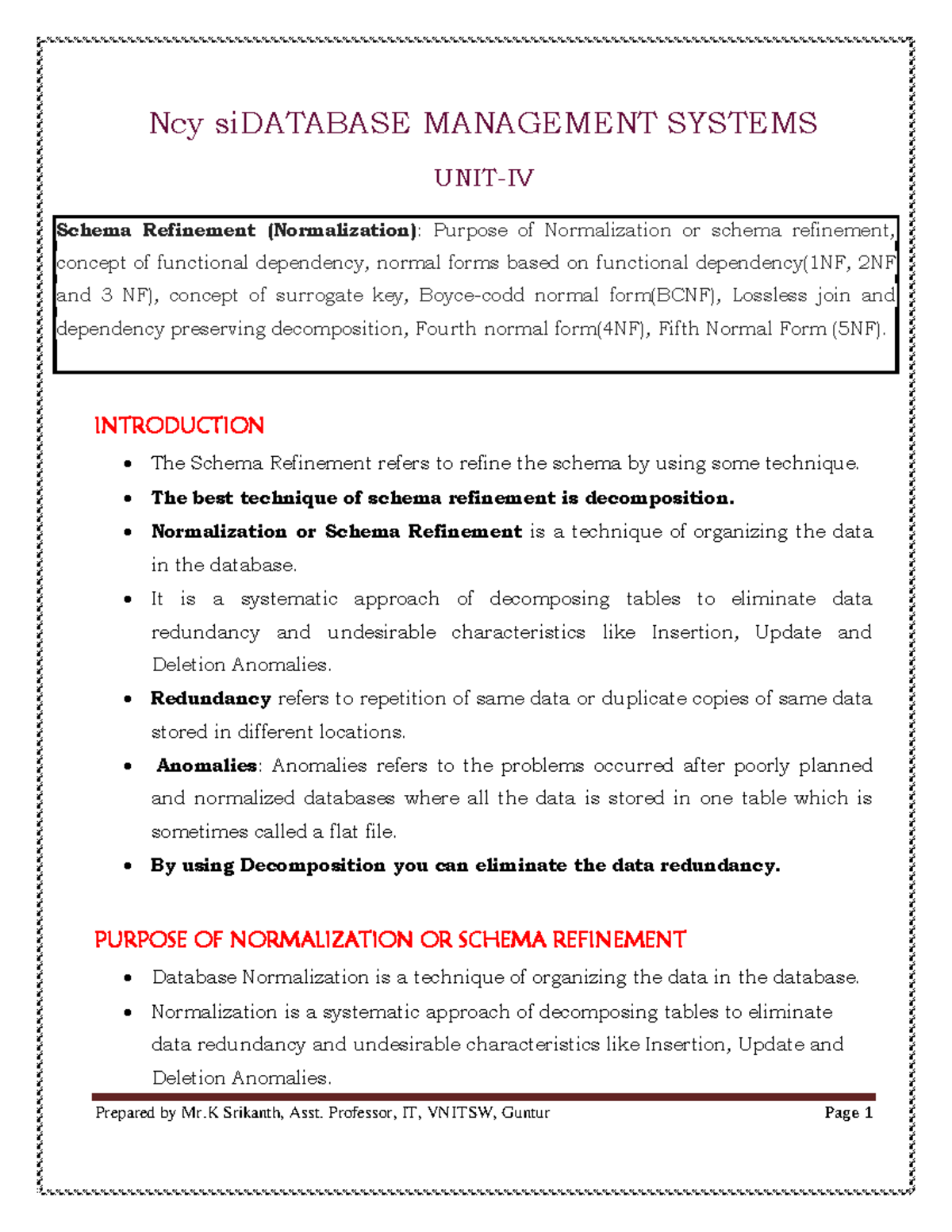 Database Management Systems UNIT-4 - Ncy siDATABASE MANAGEMENT SYSTEMS ...