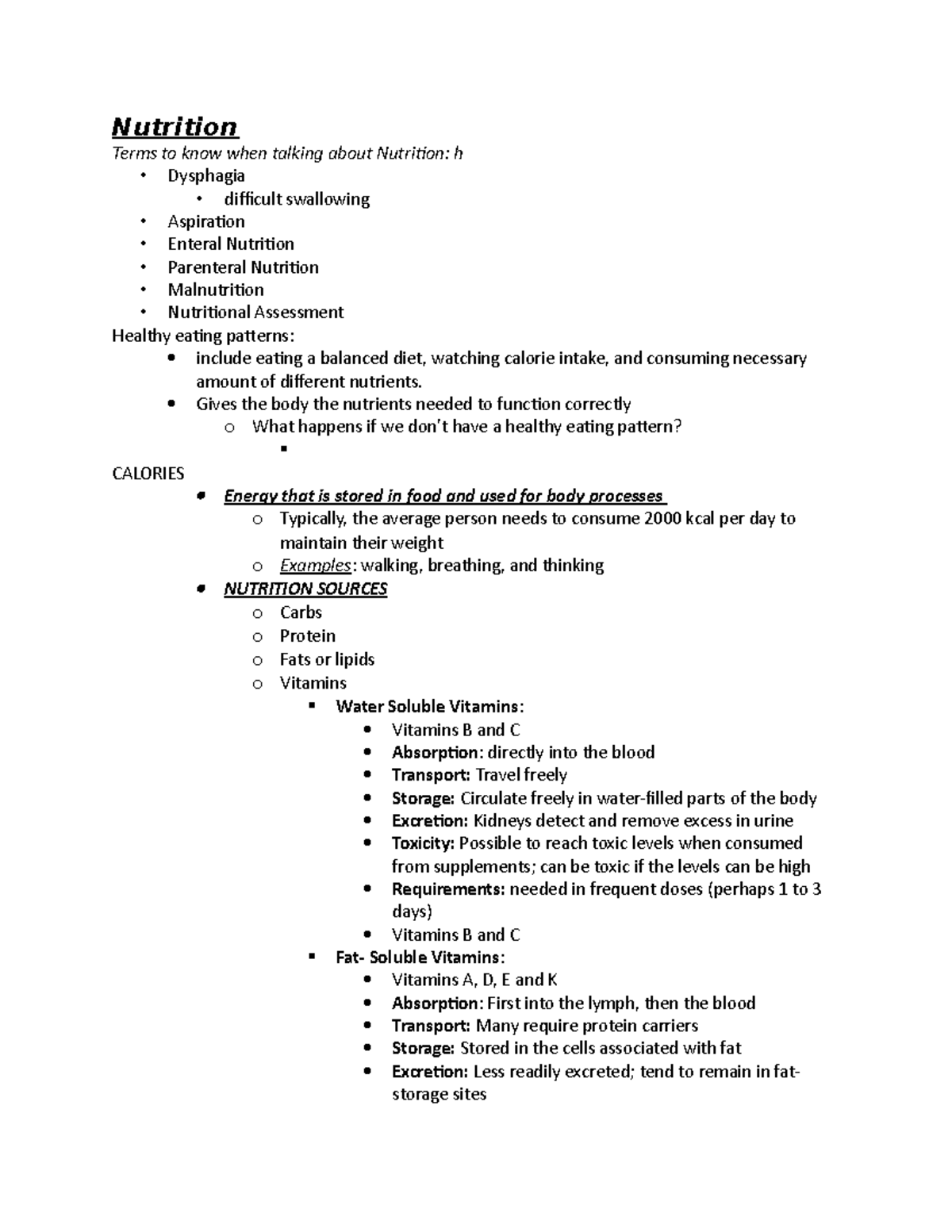 NUTR 101 - Nutrition Lecture Notes: Key Concepts and Assessments - Studocu