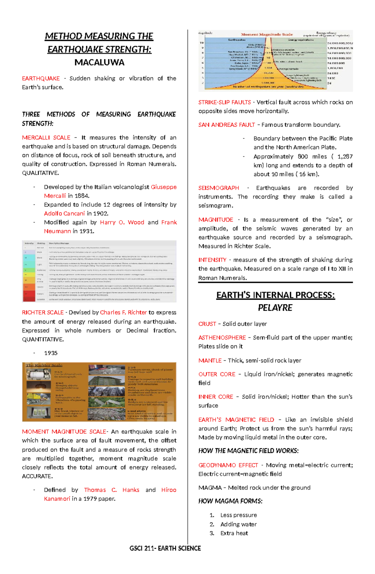 GSCI 4: Earthquake Measurement Methods and Geological Processes - Studocu