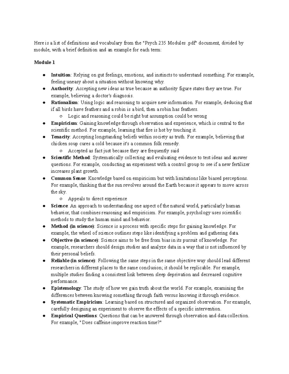 Psych 208 Vocabulary Definitions and Examples from Modules - Studocu