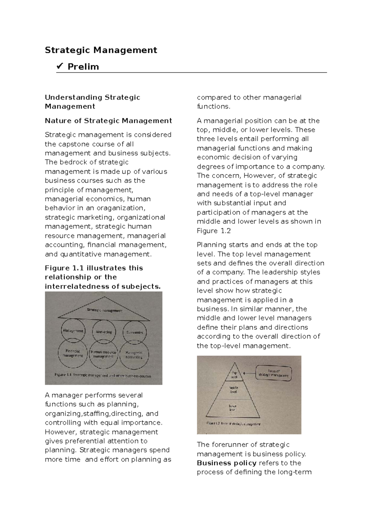 Strategic Management Prelim: Understanding Key Concepts and Functions ...