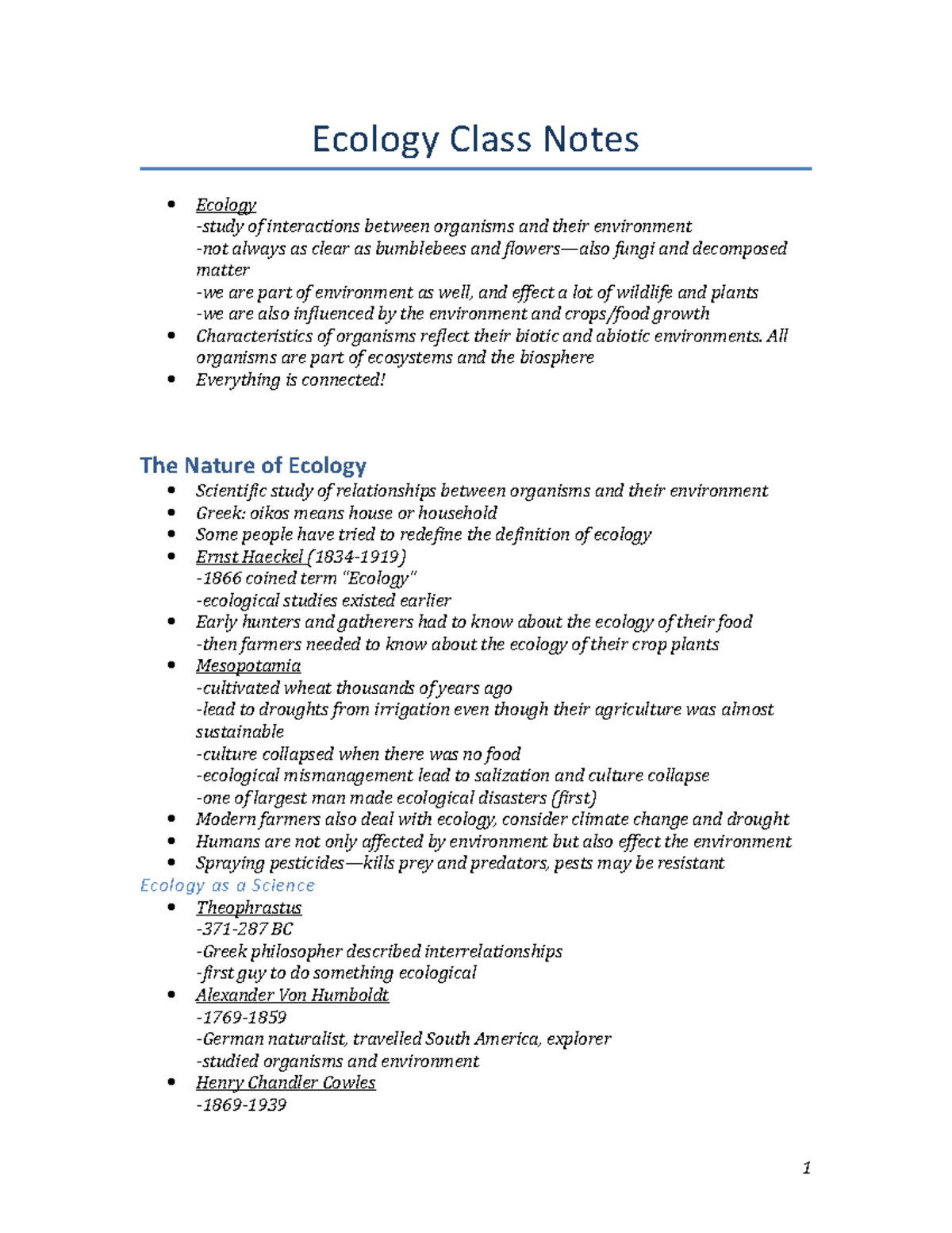 Ecology Class Notes - Studocu