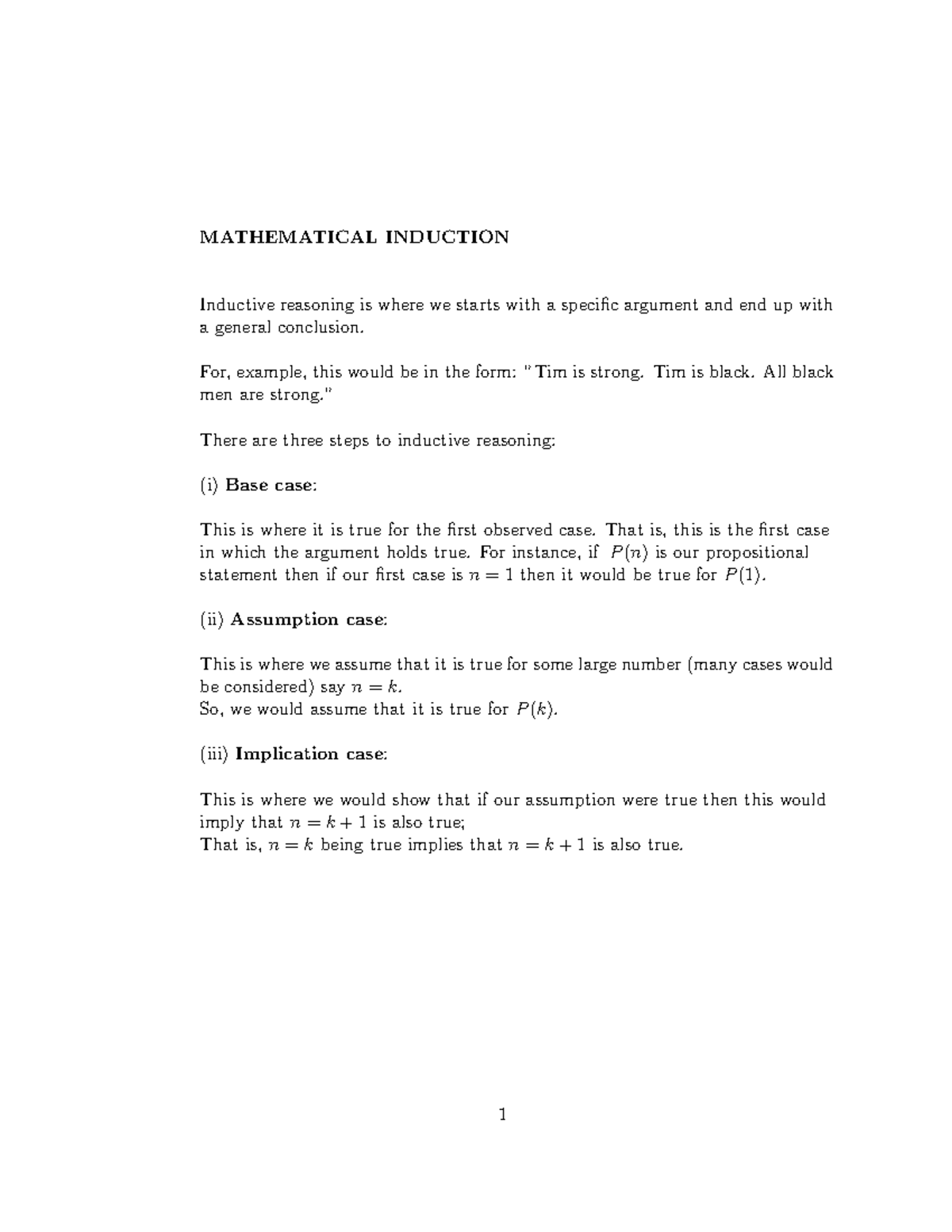 MATHEMATICAL INDUCTION: Notes on Inductive Reasoning - Studocu