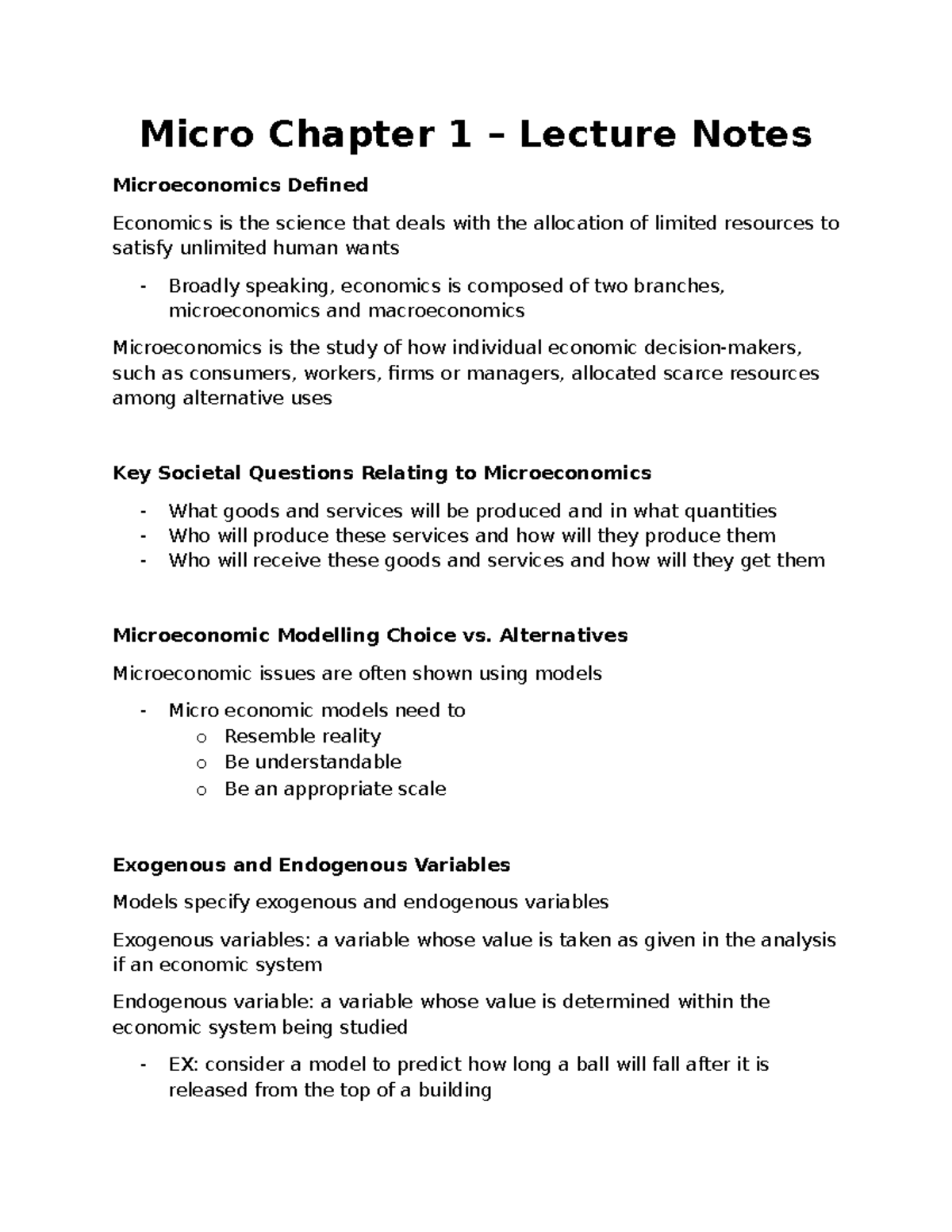 Microeconomics 101: Chapter 1 Lecture Notes on Key Concepts - Studocu