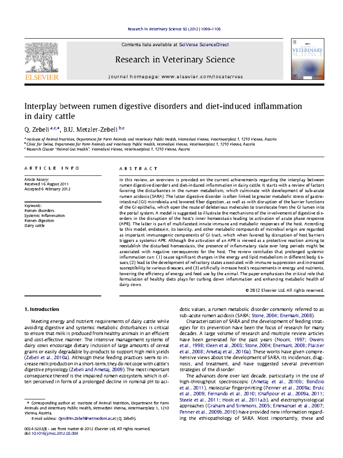 Interplay between Rumen Digestive Disorders and Diet-Induced ...