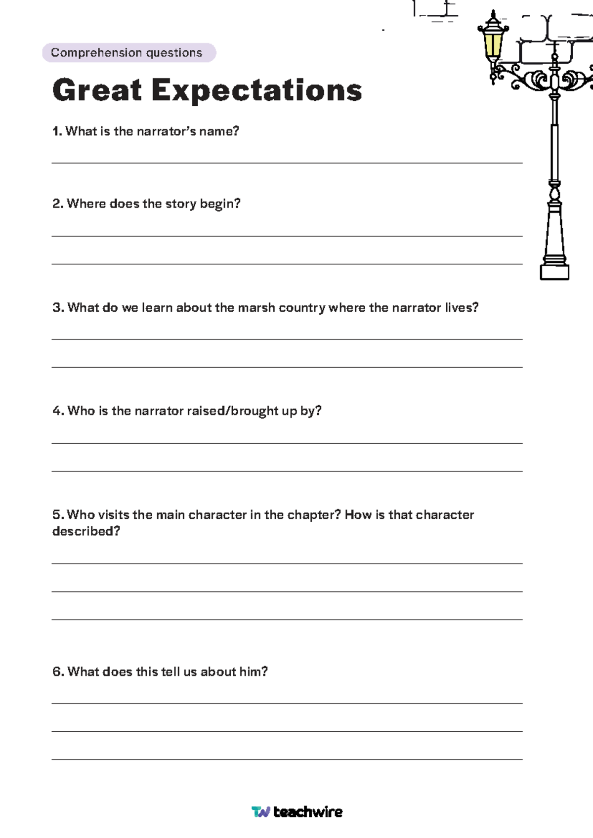 Comprehension Questions for Great Expectations: Chapter Insights - Studocu