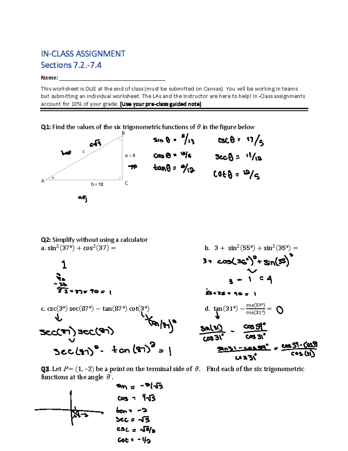 Week+7+in-class+worksheet - IN-CLASS ASSIGNMENT Sections 7. 2 .- 7. 4 ...