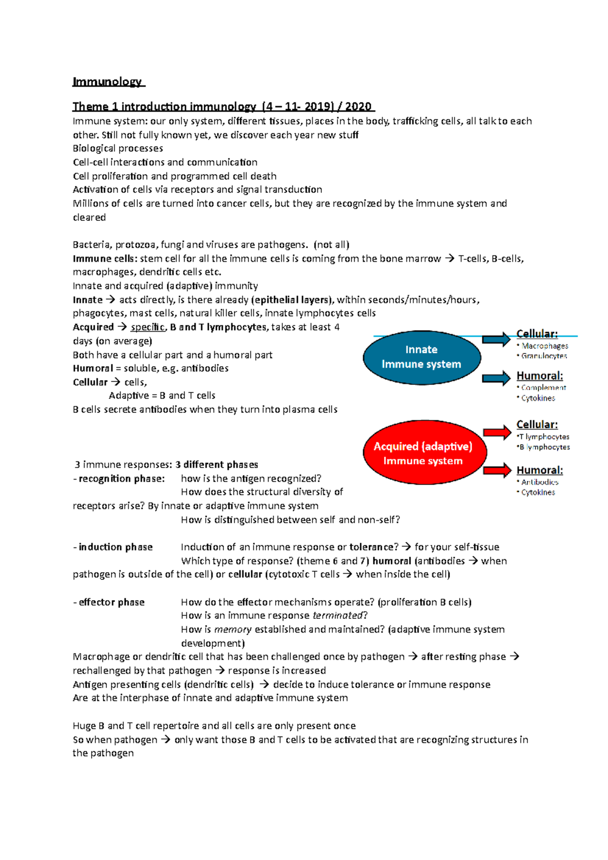 Immunology Lecture Summary: Key Concepts & Immune Responses - Studeersnel