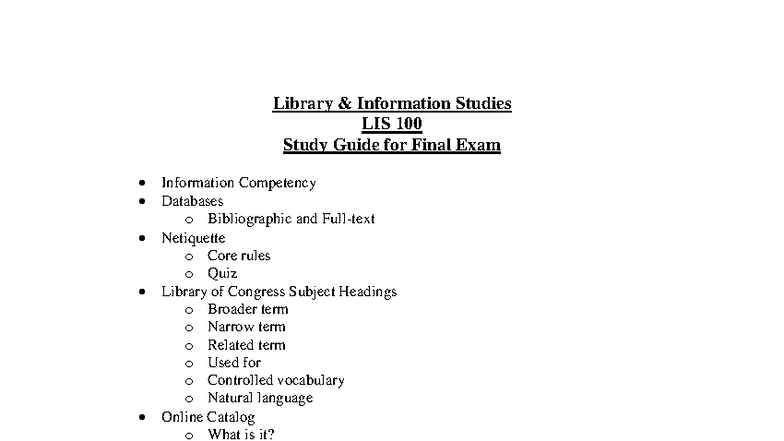 LIS 100 Final Exam Study Guide - Key Info Competency Concepts - Studocu